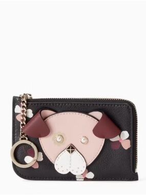 Kate Spade Floral Pup Medium L Zip Card Holder